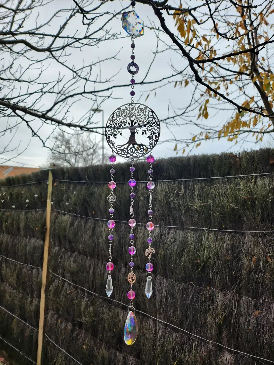 Attrape soleil arbre de vie en Améthyste et Aqua aura