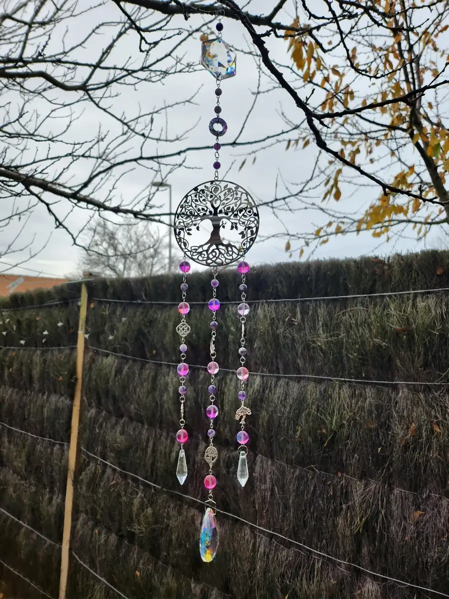 Attrape soleil arbre de vie en Améthyste et Aqua aura